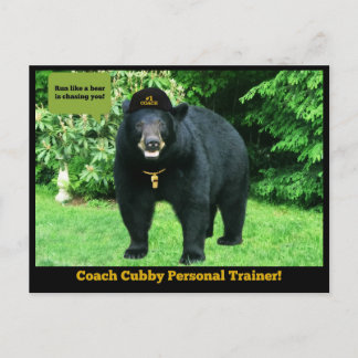 Carte Postale Ours Noir - "Coach Cubby Entraîneur Personnel !"