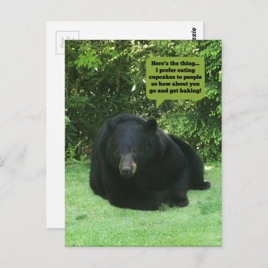 Carte Postale Ours Noir - "Cupcake Cubby" (Devant / Derrière)