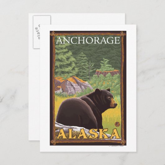 Carte Postale Ours noir en forêt - Anchorage, Alaska (Devant / Derrière)