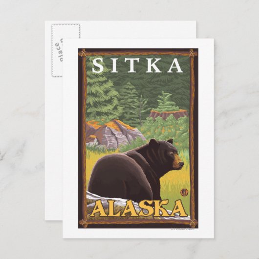 Carte Postale Ours noir en forêt - Sitka, Alaska (Devant / Derrière)