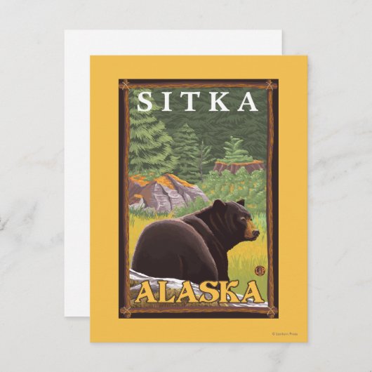 Carte Postale Ours noir en forêt - Sitka, Alaska (Devant / Derrière)