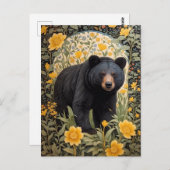 Carte Postale Ours Noir Et Fleurs De Beurre Jaune (Devant / Derrière)