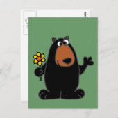 Carte Postale Ours noir mignon avec Daffodique (Devant / Derrière)