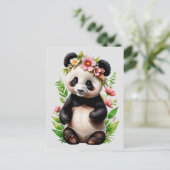 Carte Postale Ours Panda Avec Fleurs (Debout devant)