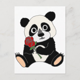 Carte Postale Ours Panda Cute tenant Rose Rouge