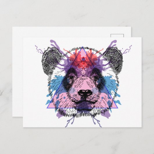 Carte Postale Ours Panda Géométrique (Devant / Derrière)
