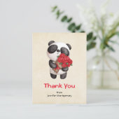 Carte Postale Ours panda mignon avec bouquet de roses Merci (Debout devant)