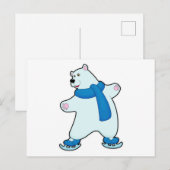 Carte Postale Ours polaire au Patin à glace avec écharpe (Devant / Derrière)