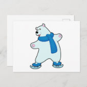 Carte Postale Ours polaire au Patinage sur glace avec écharpe (Devant / Derrière)