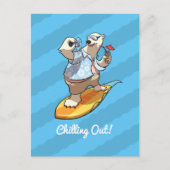 Carte Postale Ours polaire cool surf avec cocktail Dessin (Devant)