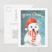 Carte postale Ours Polaire de Noël Aquarelle (Devant / Derrière)