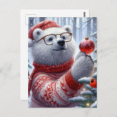 Carte Postale Ours polaire de Noël et le cardinal (Devant / Derrière)
