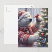 Carte Postale Ours polaire de Noël et les oiseaux (Devant / Derrière)