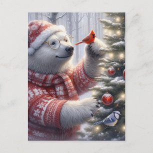 Carte Postale Ours polaire de Noël et les oiseaux