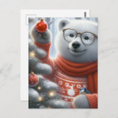 Carte Postale Ours polaire de Noël et petit oiseau (Devant / Derrière)
