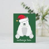 Carte Postale Ours polaire de Noël mignon dans Santa Hat Green (Debout devant)