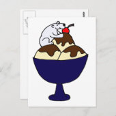 Carte Postale Ours polaire drôle mangeant un sundae de glace (Devant / Derrière)