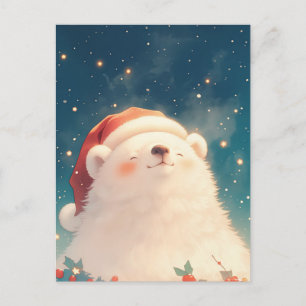 Carte Postale Ours polaire heureux avec un chapeau festif de Pèr