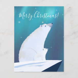Carte Postale Ours polaire mignon Joyeux Noël 