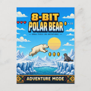 Carte Postale Ours polaire, Rétro Pixel Art 8-Bit