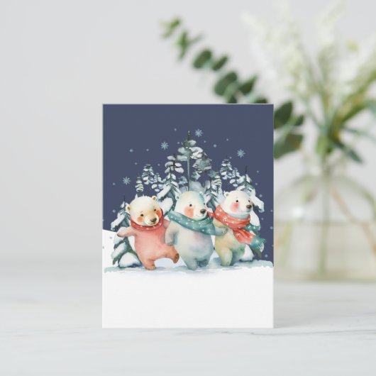 Carte Postale Ours polaires à l'aquarelle mignons (Debout devant)