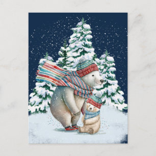 Carte Postale Ours polaires à l'aquarelle mignons
