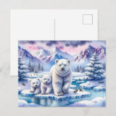 Carte Postale Ours polaires et peinture de scène hivernale ennei (Devant / Derrière)