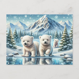 Carte Postale Ours polaires et peinture de scène hivernale ennei