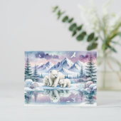 Carte Postale Ours polaires et peinture hivernale neige (Debout devant)