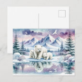 Carte Postale Ours polaires et peinture hivernale neige (Devant / Derrière)