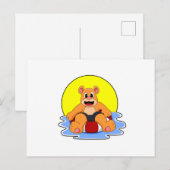Carte Postale Ours qui Nage avec un Cercle de Natation (Devant / Derrière)