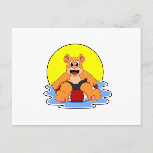 Carte Postale Ours qui Nage avec un Cercle de Natation (Devant)