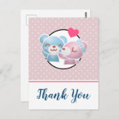Carte Postale Ours qui s'embrassent Mignons et Kawaii Merci (Devant / Derrière)