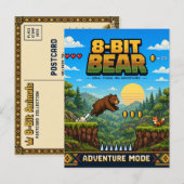 Carte Postale Ours, Rétro Pixel Art 8-Bit (Devant / Derrière)