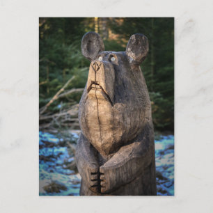 Carte postale ours sculpté en bois