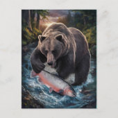 Carte Postale Ours tenant un poisson chatoyant (Devant)
