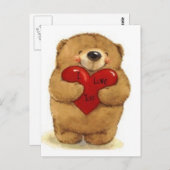 Carte Postale Ours Tenir le coeur-Je t'aime (Devant / Derrière)