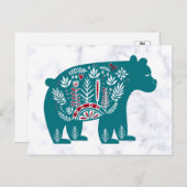 Carte Postale Ours vintage bleu scandinave (Devant / Derrière)