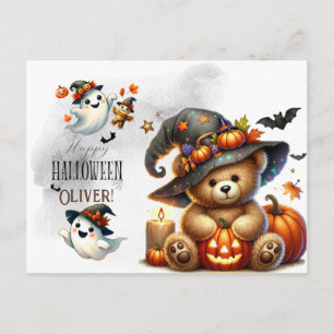 Carte Postale Ourson en sorcier pour la fête d'Halloween