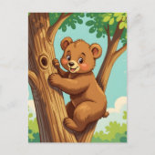 Carte Postale Ourson mignon grimpant à un arbre (Devant)