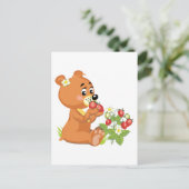 Carte Postale ourson mignon mangeant des fraises (Debout devant)