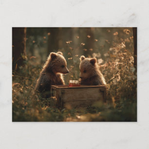 Carte Postale Oursons ours à réconforter et pot de miel dans la 