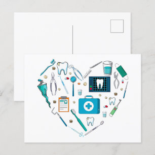 Carte Postale Outil de dentiste dentaire drôle en forme de cœur