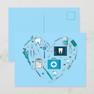 Carte Postale Outil dentaire drôle de dentiste en forme de cœur