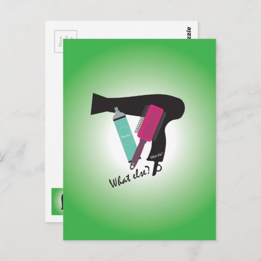 Carte Postale Outils coiffure - Quoi d'autre? (Devant / Derrière)