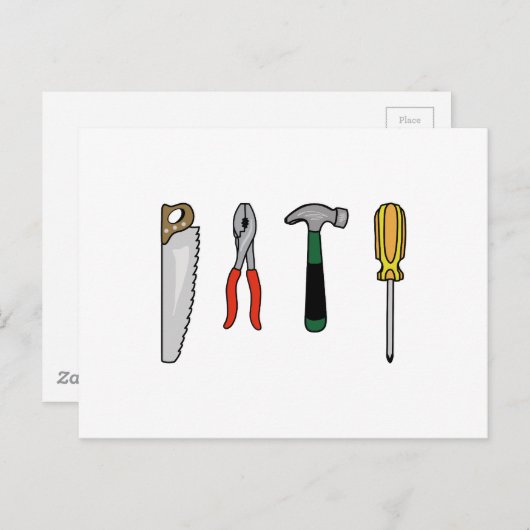 CARTE POSTALE OUTILS DE CONSTRUCTION (Devant / Derrière)