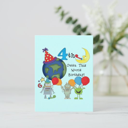 Carte Postale Outta This World 4th Birthday Tshirts et cadeaux (Debout devant)