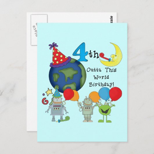 Carte Postale Outta This World 4th Birthday Tshirts et cadeaux (Devant / Derrière)