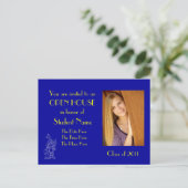 Carte postale ouverte bleue et or (Debout devant)