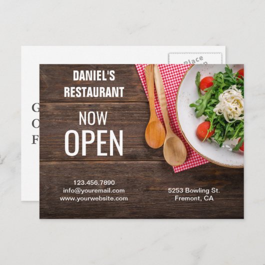 Carte Postale Ouverture de restaurant | Maintenant ouvert | Cour (Devant / Derrière)